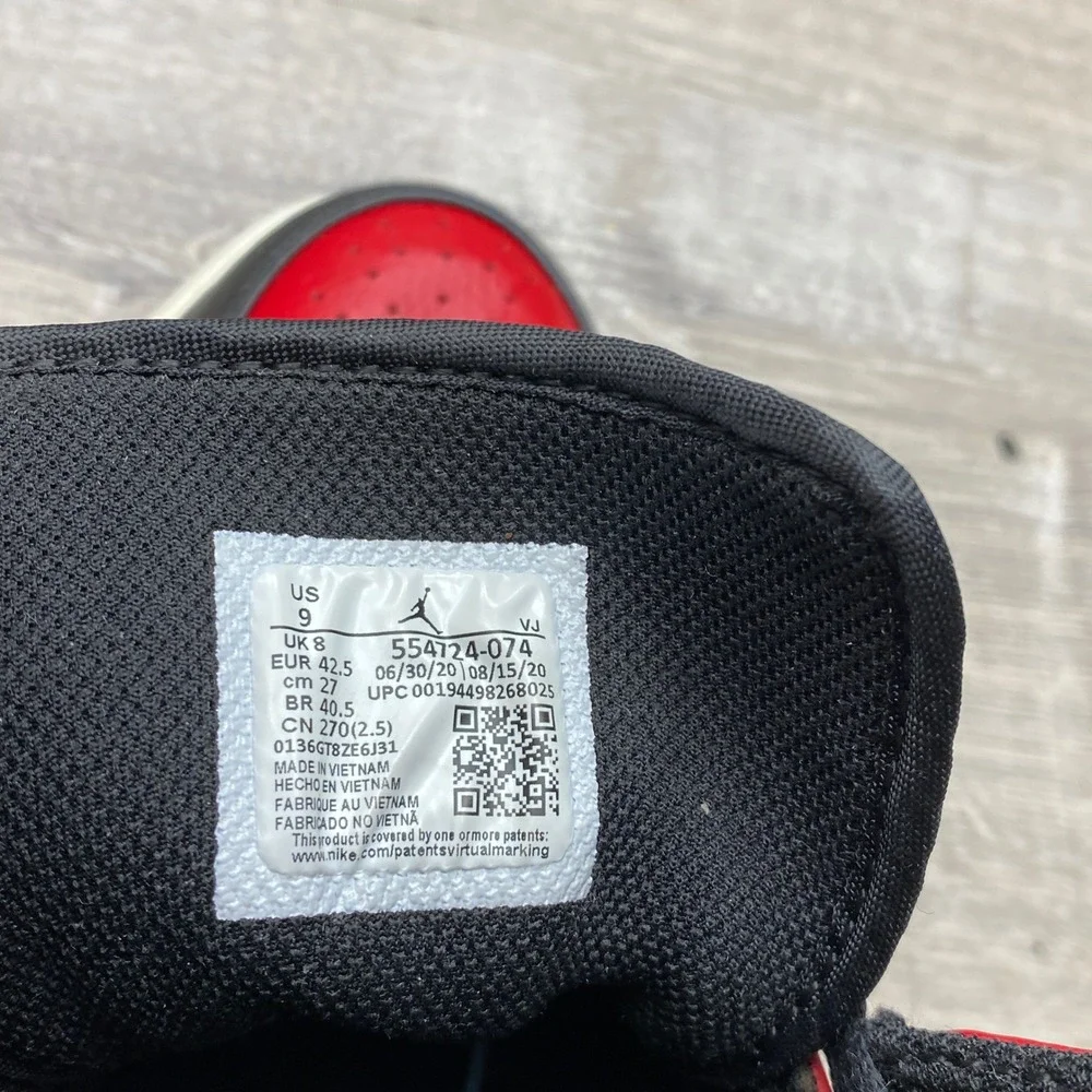 Jordan Shoes Air Jordan 1 Mid Banned 2020 Mens 9 Black Red Leather‎ 554724-074